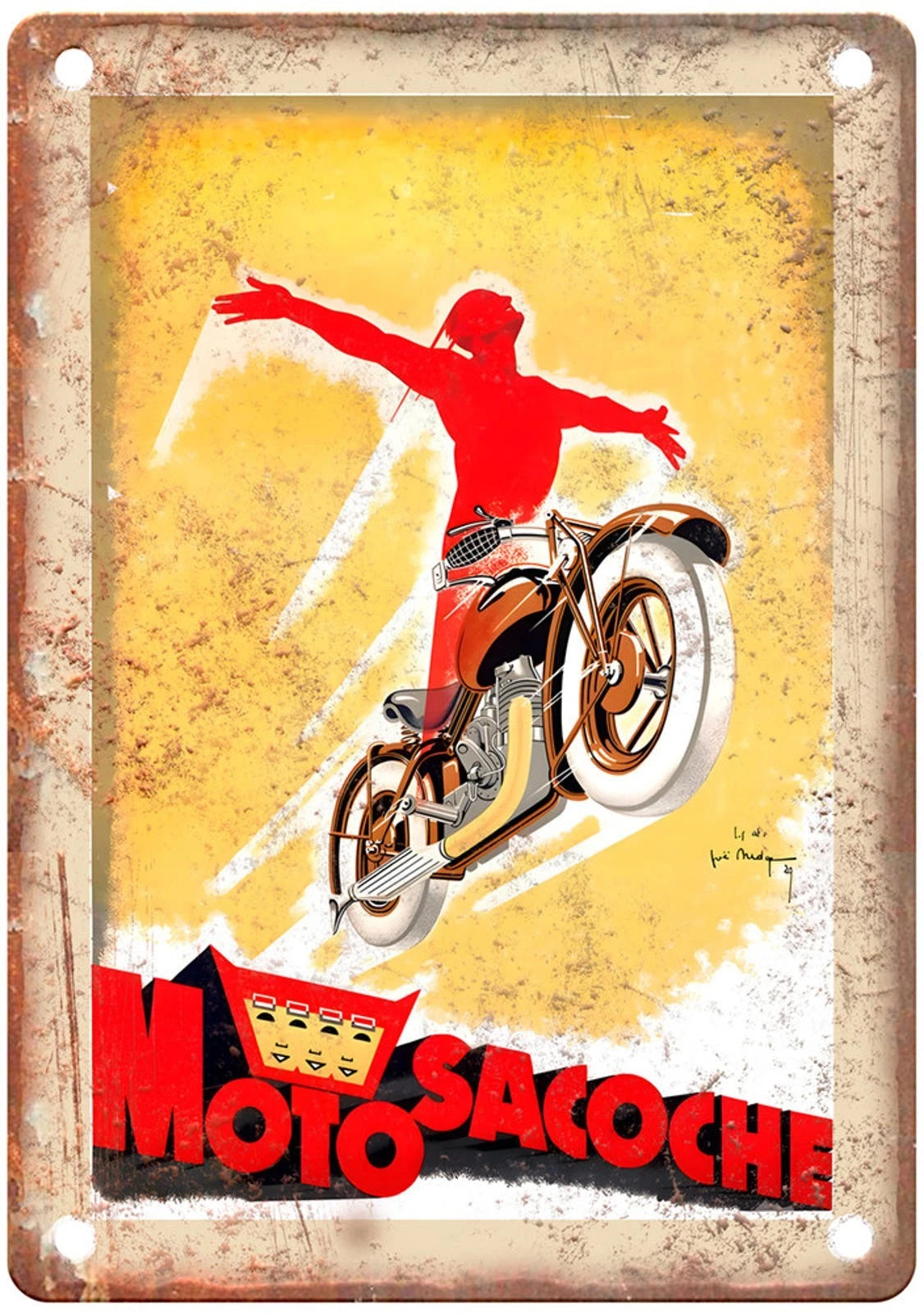 Vintage Motorcycle Retro 1929 Poster Aluminum Sign — product artwork