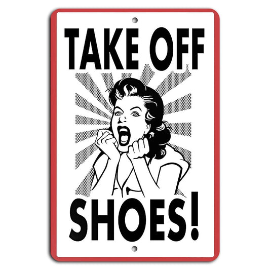 Rustic Entryway Funny Shoes Aluminum Sign — product artwork