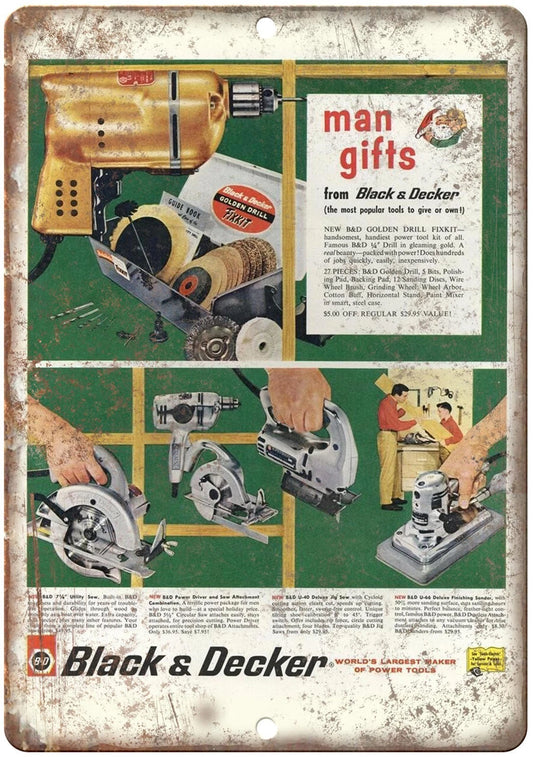 Vintage Drill Saw Retro Black and Decker Aluminum Sign — product artwork