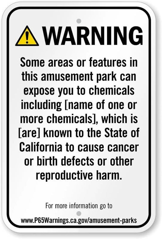 Warning Amusement Park Exposure Prop 65 Aluminum Sign — product artwork