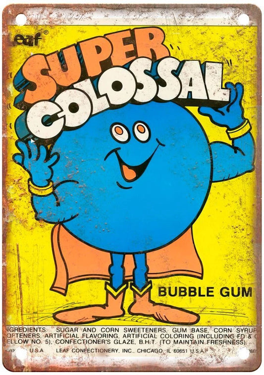 Leaf Super Colossal Bubble Gum Blue Character Vintage Sign — product artwork
