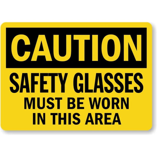 Safety Glasses Worn Caution Aluminum Sign — product artwork