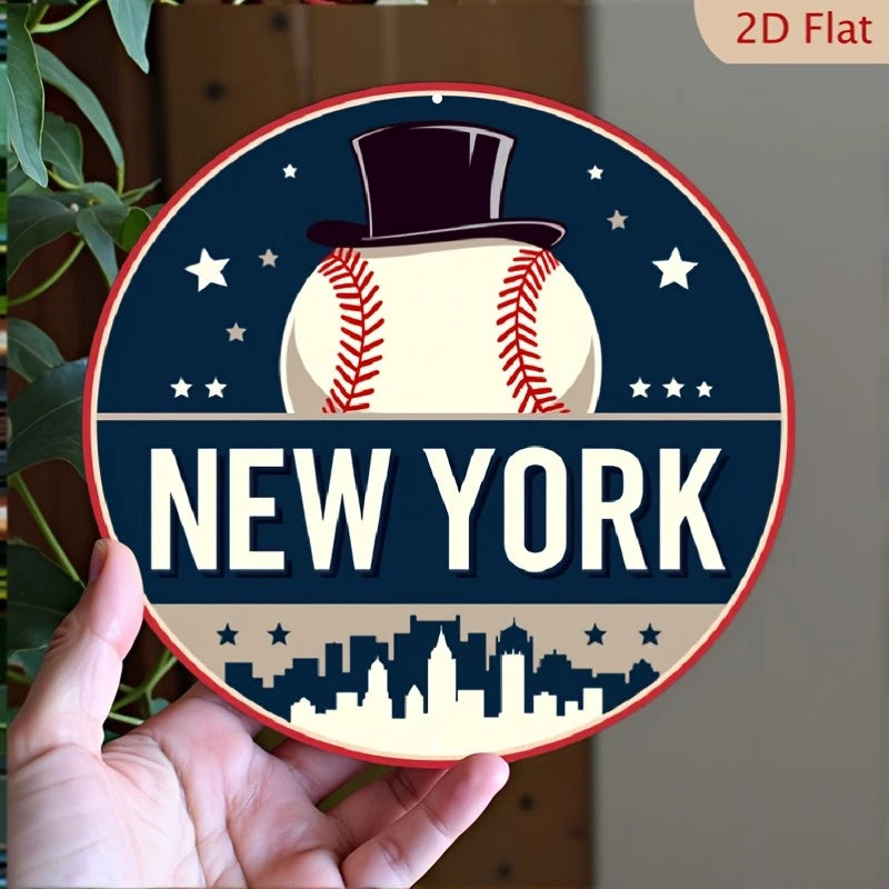 Vintage Baseball Funny Manhattan Wall Art Round Aluminum Sign — product artwork