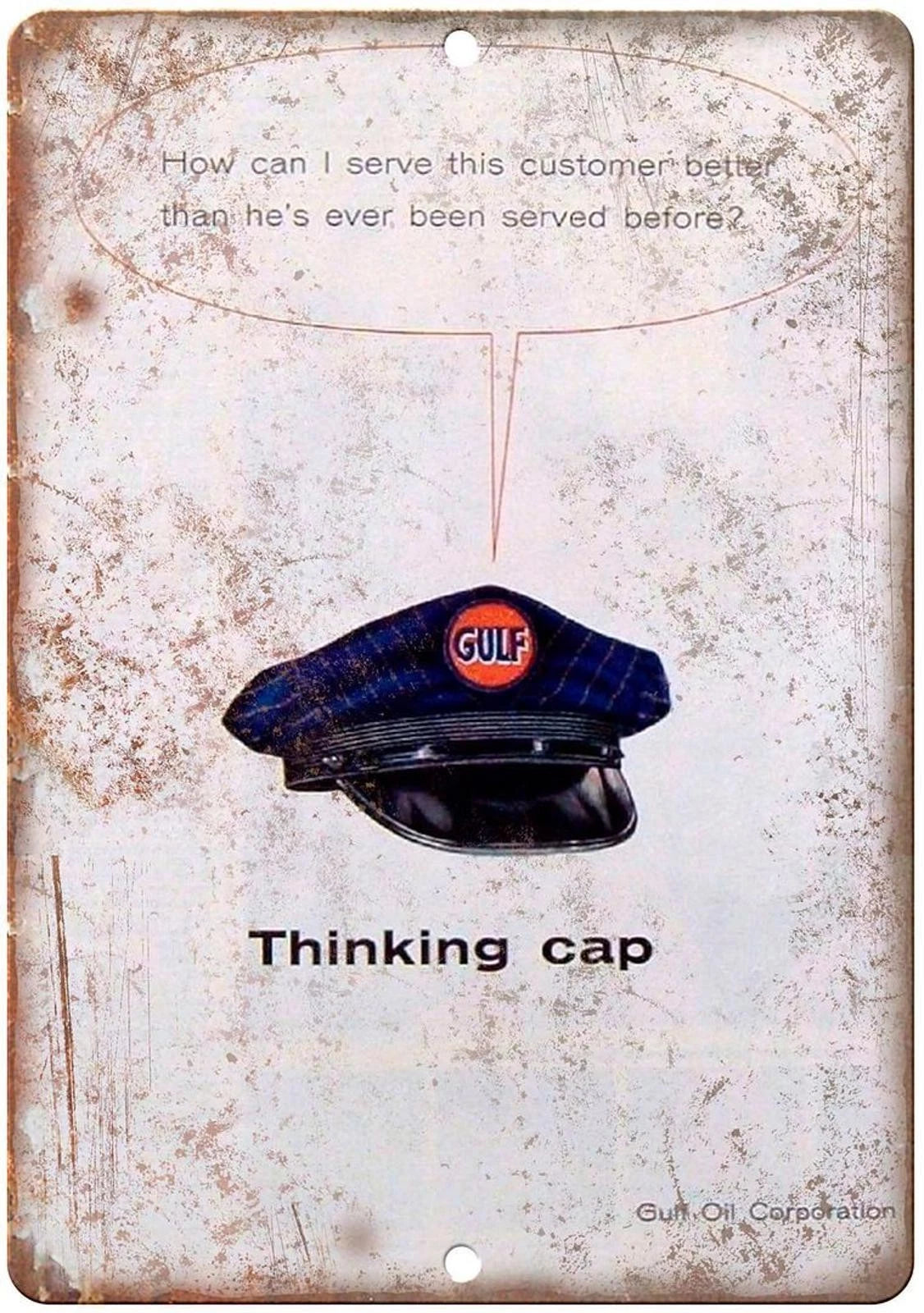 Thinking Cap Gulf Oil Funny Aluminum Sign — product artwork