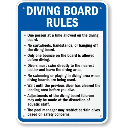 Diving Board Pool Rules Safety Aluminum Sign — product artwork