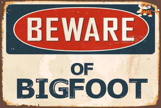 Novelty Sticker Tiger Beware of Bigfoot Funny Aluminum Sign — product artwork