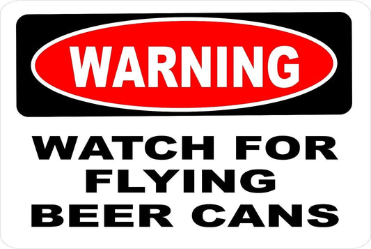 Novelty Sticker Tiger Warning Watch for Flying Beer Cans Aluminum Sign — product artwork