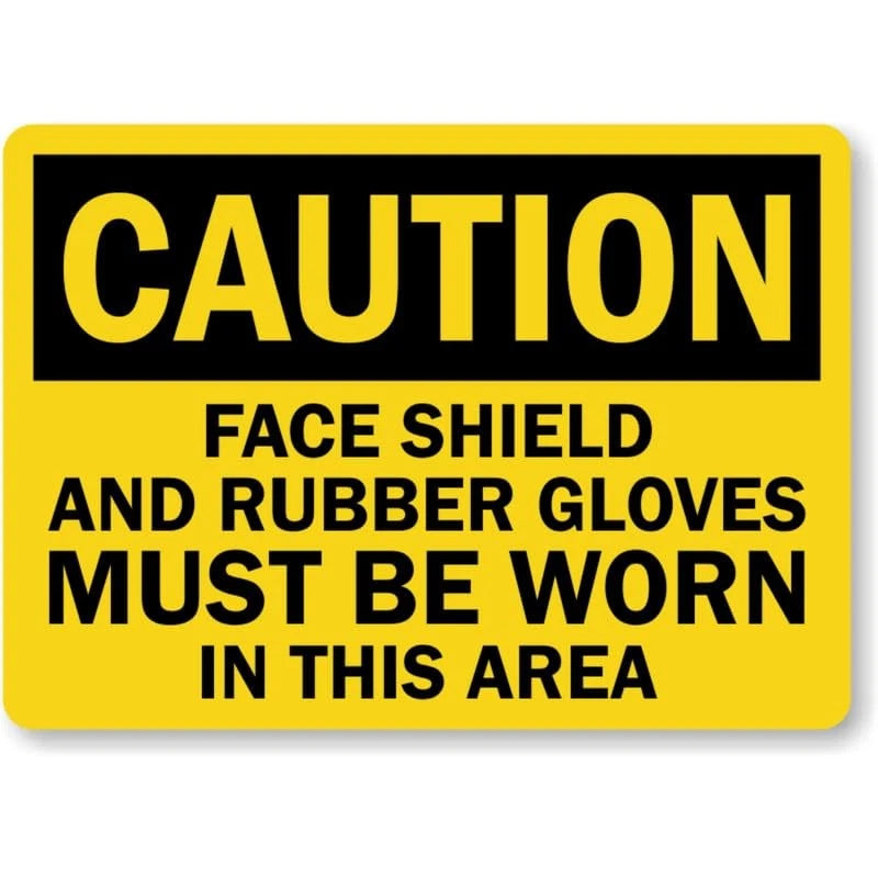 Rubber Gloves Worn Caution Aluminum Sign — product artwork