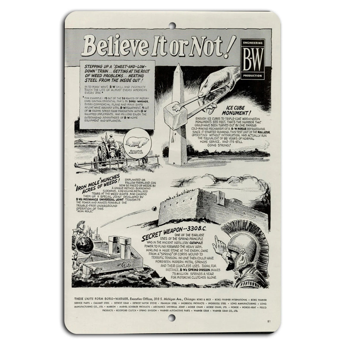 Vintage Believe It or Not Rustic Aluminum Sign — product artwork