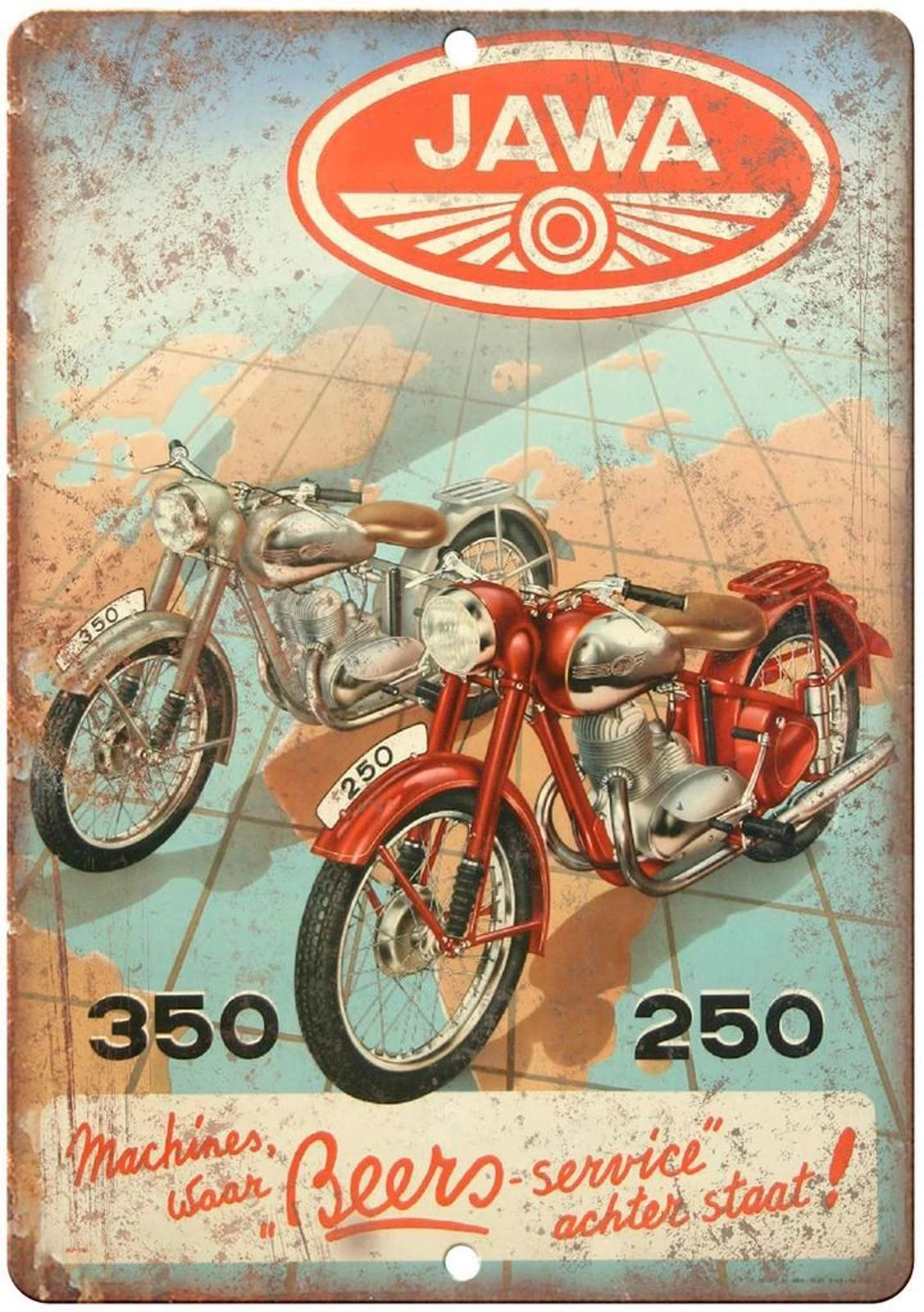 Vintage Motorcycle Poster Jawa Rare Reproduction Aluminum Sign — product artwork