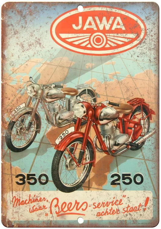 Vintage Motorcycle Poster Jawa Rare Reproduction Aluminum Sign — product artwork