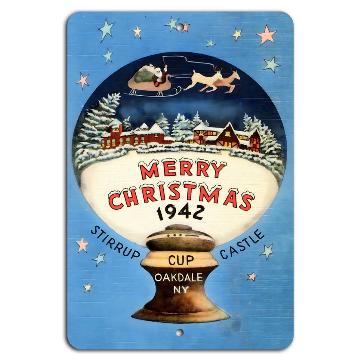 Vintage Christmas 1942 Snow Globe Aluminum Sign — product artwork