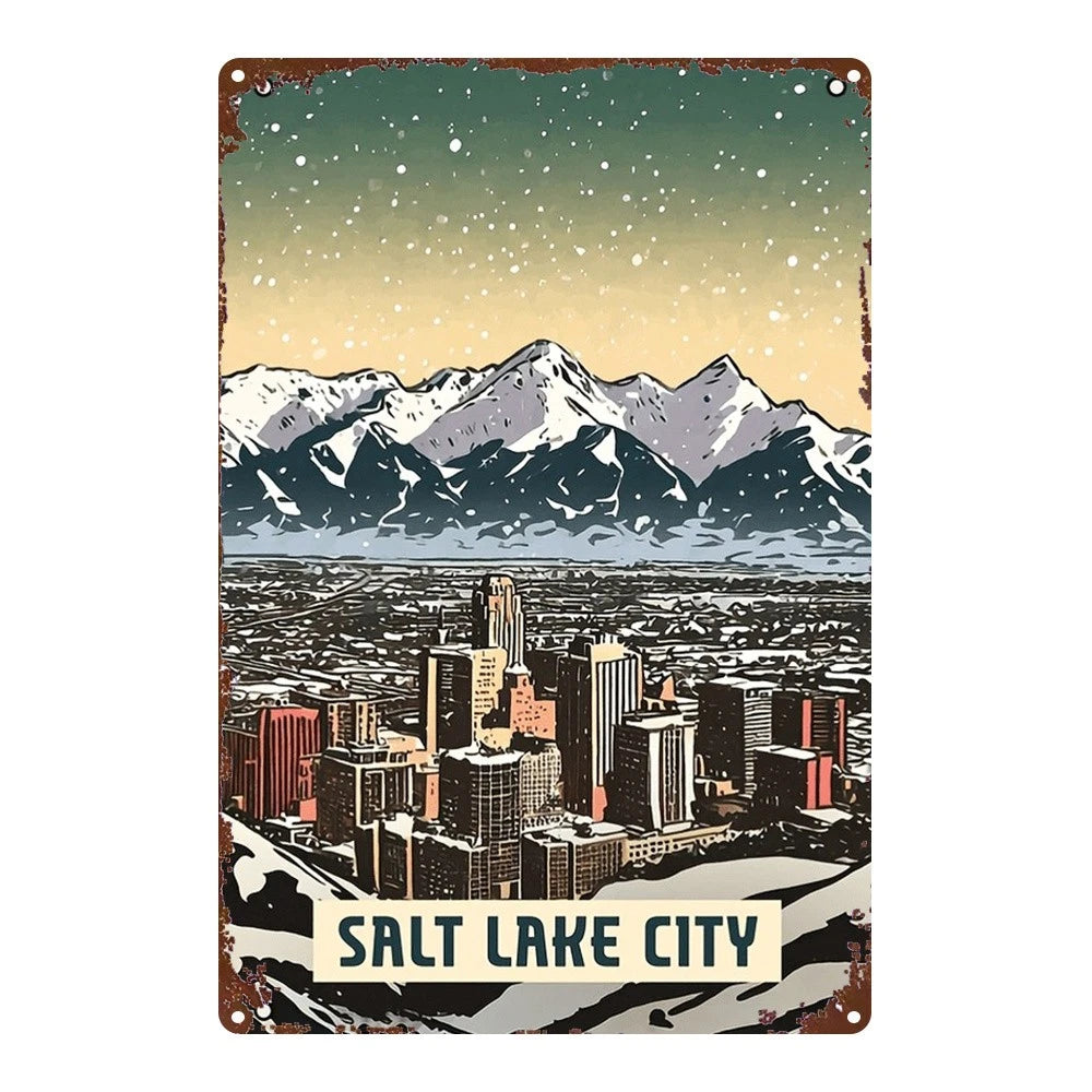 Winter Mountain Salt Lake City Art Aluminum Sign — product artwork