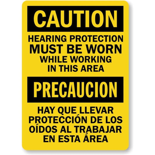 Hearing Protection Bilingual Aluminum Sign — product artwork