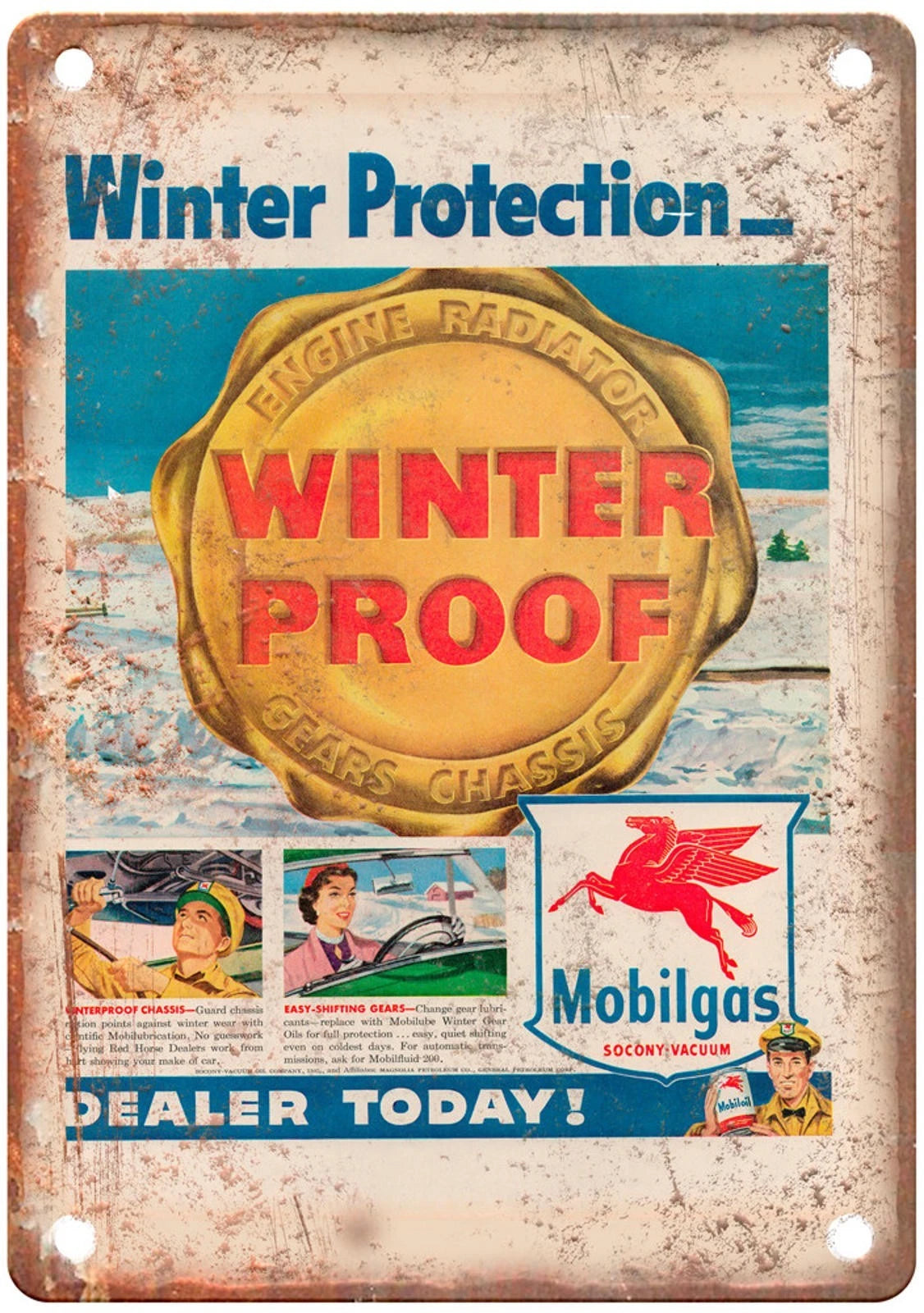 Mobilgas Vintage 1952 Funny Retro Look Aluminum Sign — product artwork