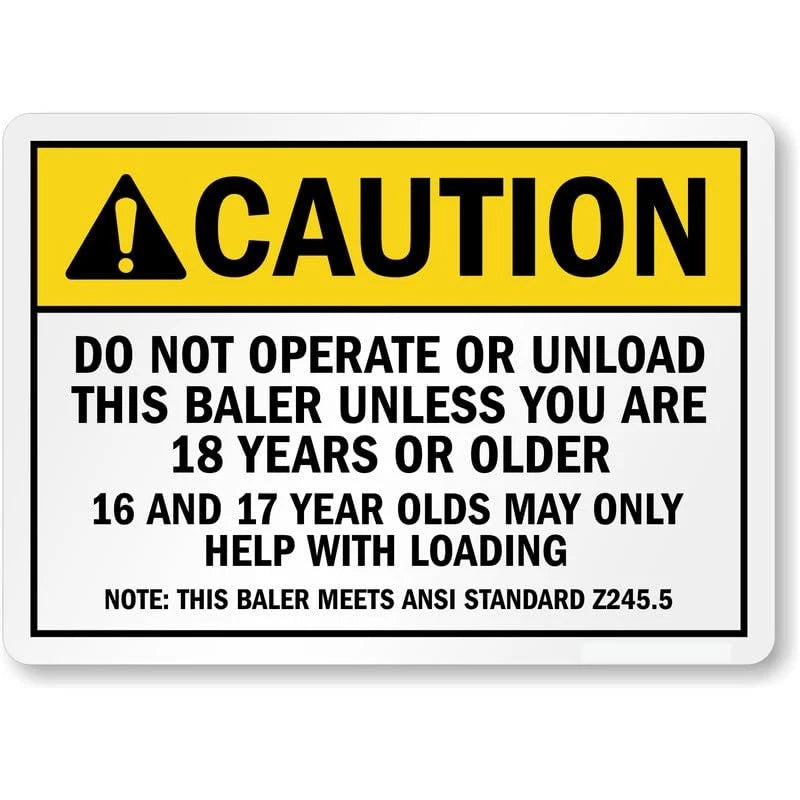 Do Not Operate This Baler Ansi Caution Aluminum Sign — product artwork