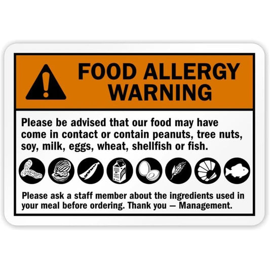 Be Advised Food May Contain Allergy Aluminum Sign — product artwork