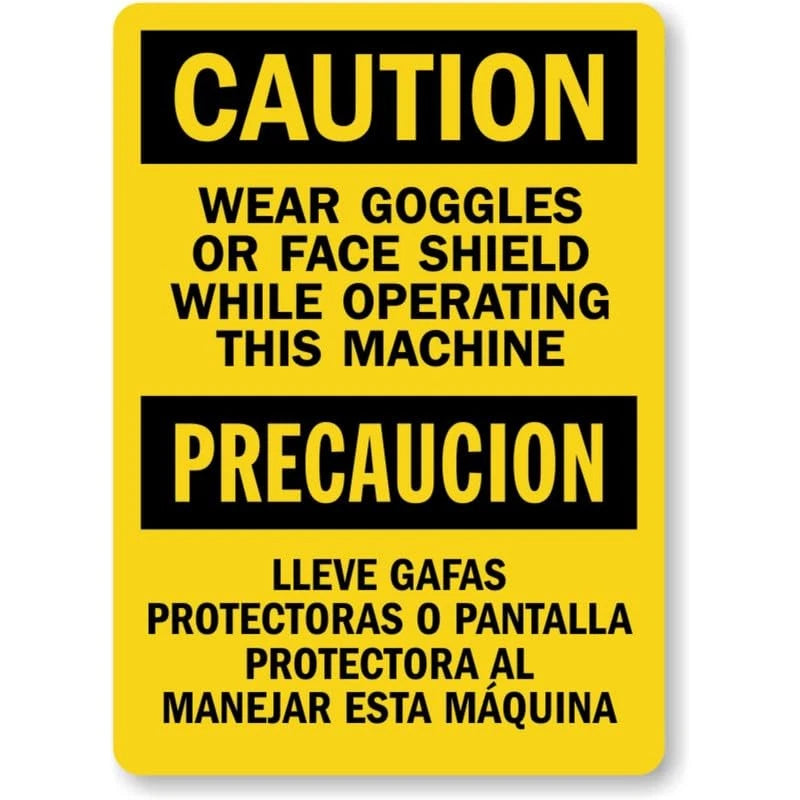 Caution Bilingual Wear Goggles Aluminum Sign — product artwork