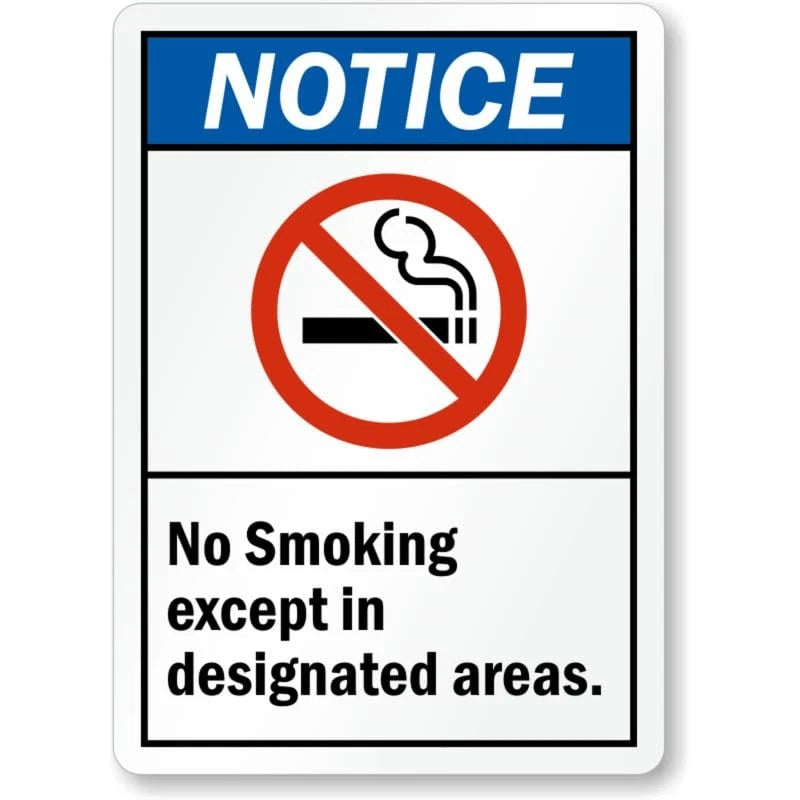Notice No Smoking Except in Designated Areas Sign — product artwork