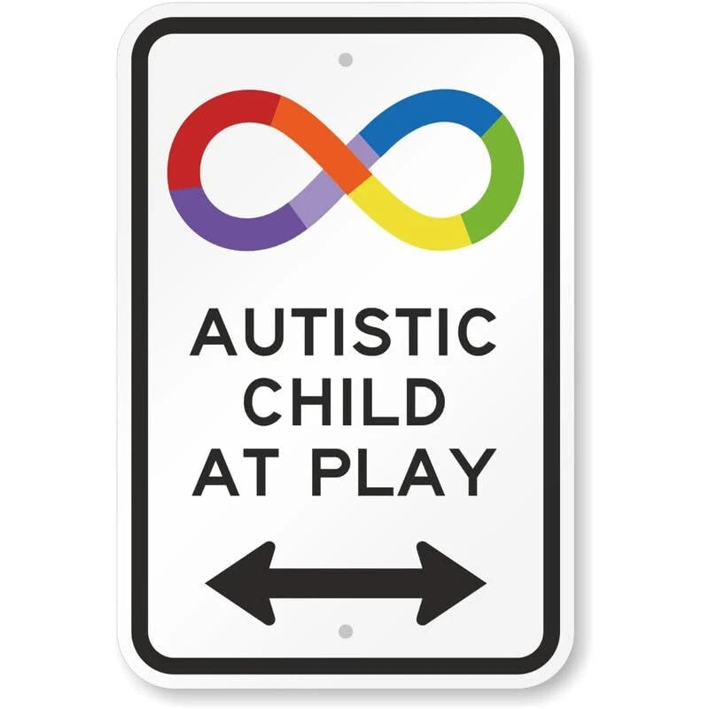 Autistic Child at Play Rainbow Infinity Arrow Aluminum Sign — product artwork