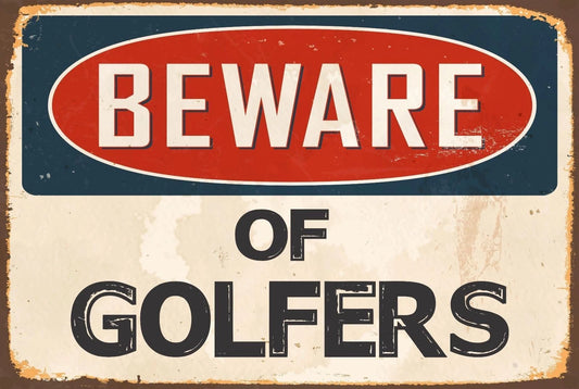 Novelty Beware of Golfers Funny Vintage Aluminum Sign — product artwork