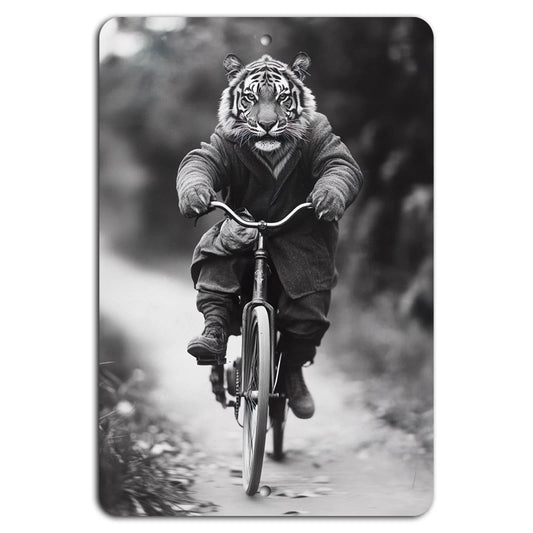 Surreal Cycling Rustic Tiger Adventure Aluminum Sign — product artwork