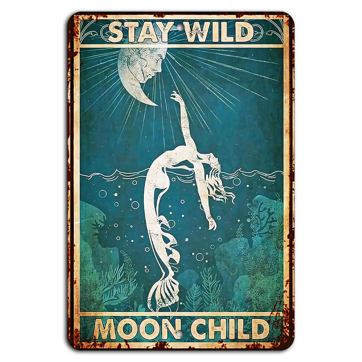 Wall Stay Wild Moon Child Retro Boho Aluminum Sign — product artwork