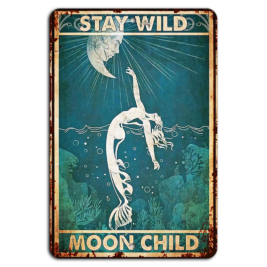 Wall Stay Wild Moon Child Retro Boho Aluminum Sign — product artwork