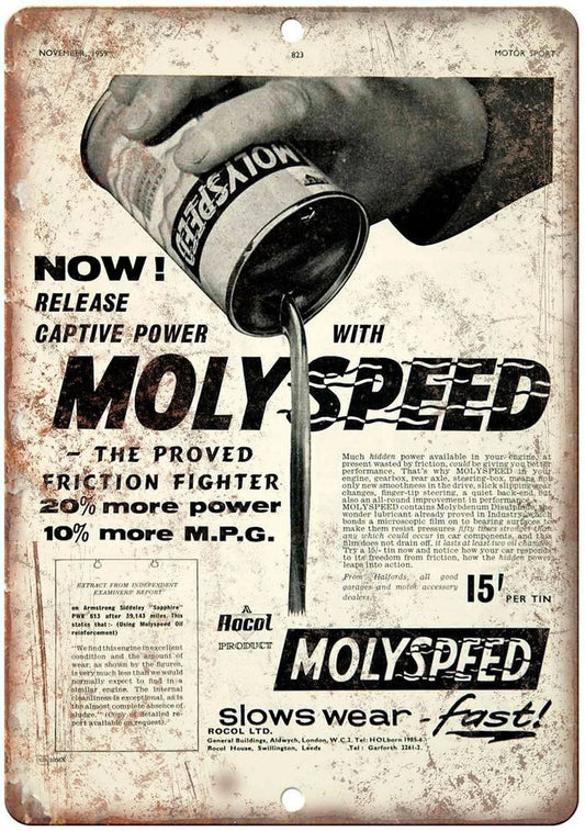 Motor Oil Molyspeed Vintage Reproduction Funny Aluminum Sign — product artwork