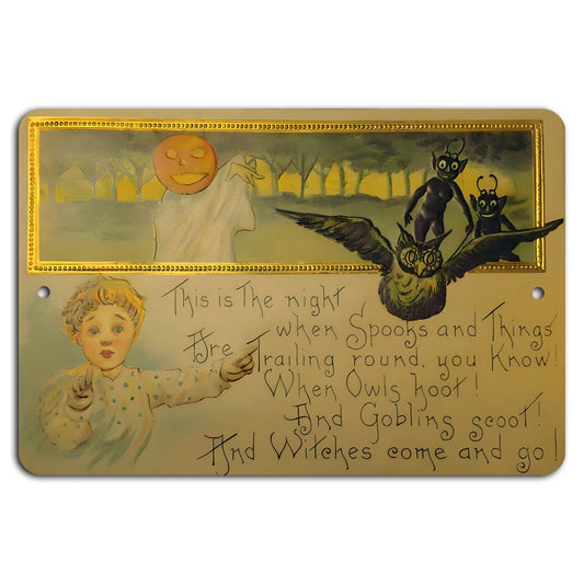 Halloween Spooky Owls Goblins Aluminum Sign — product artwork