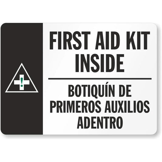 Bilingual First Aid Kit Aluminum Sign — product artwork