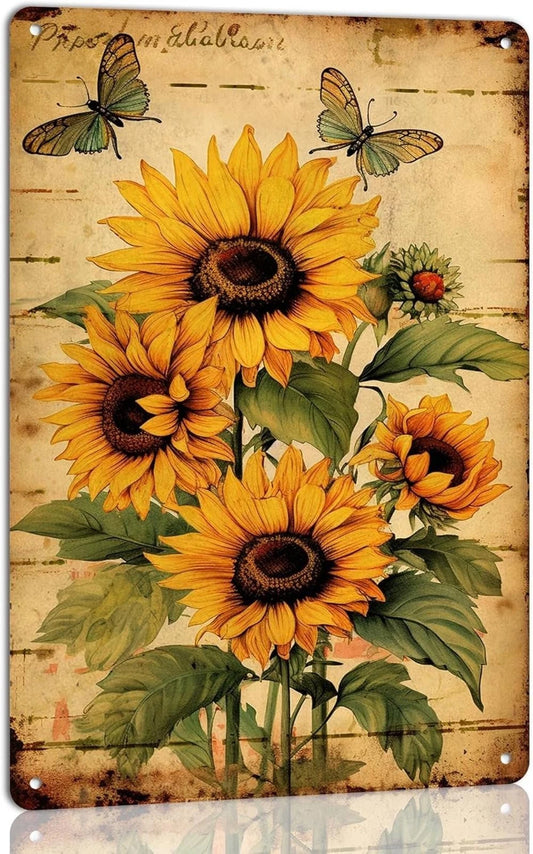 Sunflower Funny Butterfly Vintage Aluminum Sign — product artwork