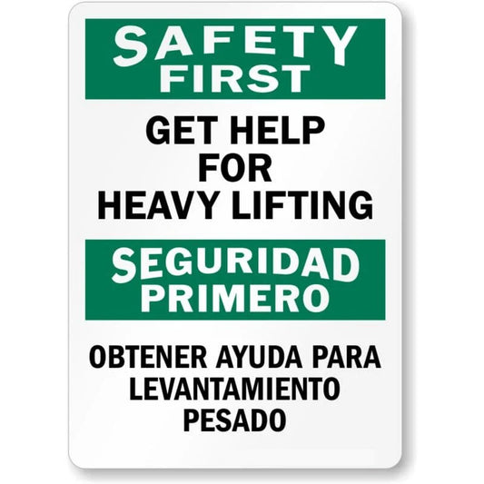 Bilingual Heavy Lifting Aluminum Sign — product artwork
