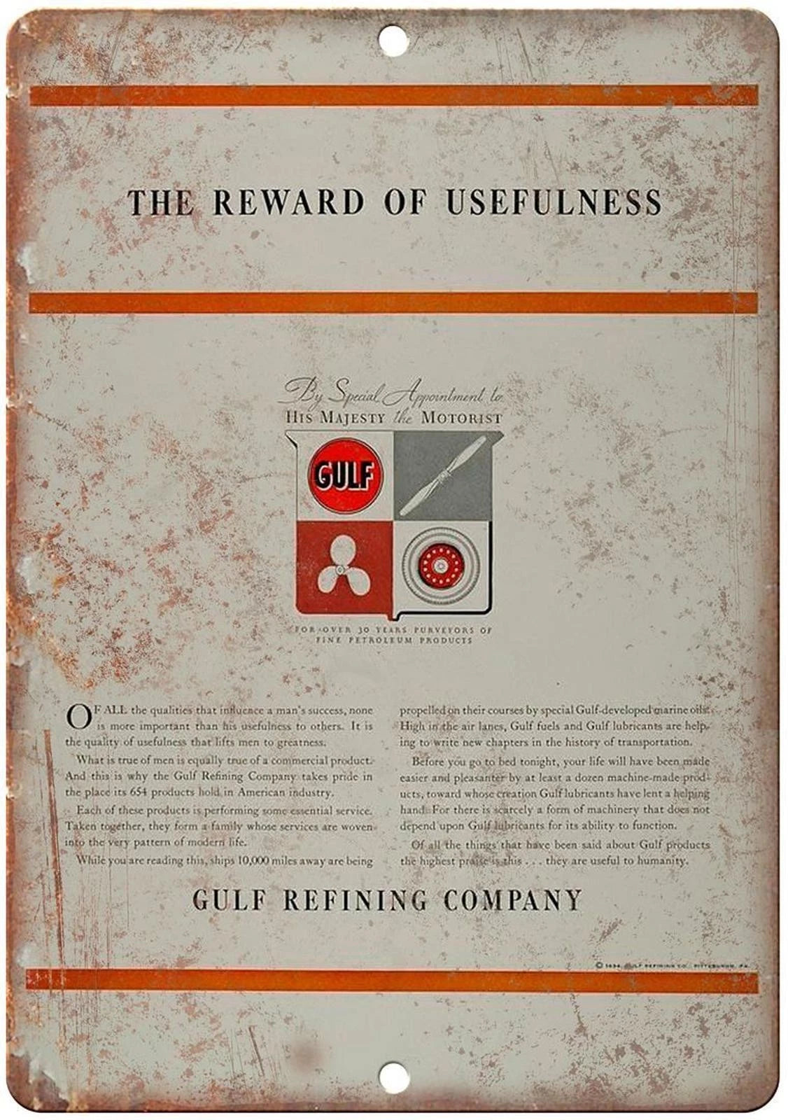 Vintage Motor Oil Gulf Refining Funny Aluminum Sign — product artwork