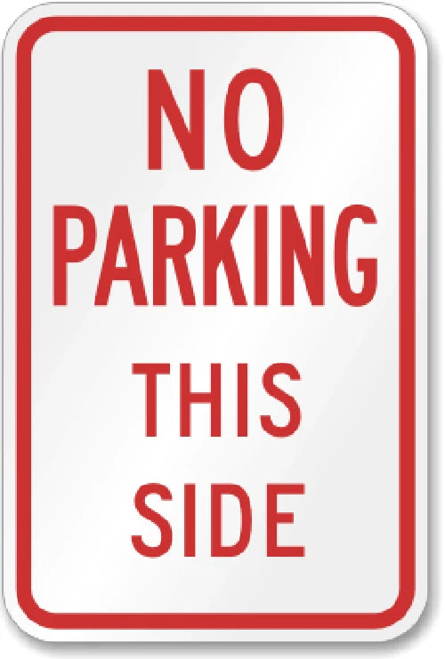 No Parking This Side Stacked Red Text Aluminum Sign — product artwork