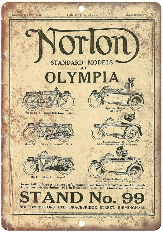 Norton Motorcycle Olympia Standard Reproduction Aluminum Sign — product artwork