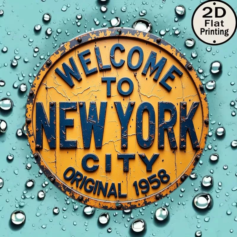 Welcome Vintage Funny New York City Round Aluminum Sign — product artwork