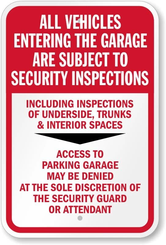 Security Inspection Vehicle Warning Aluminum Sign — product artwork
