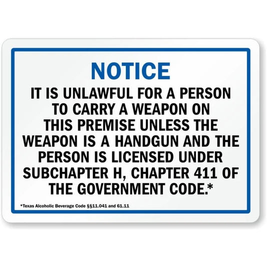 Handgun Warning Blue Aluminum Sign — product artwork