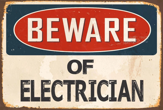 Electrician Danger Funny Vintage Reproduction Aluminum Sign — product artwork