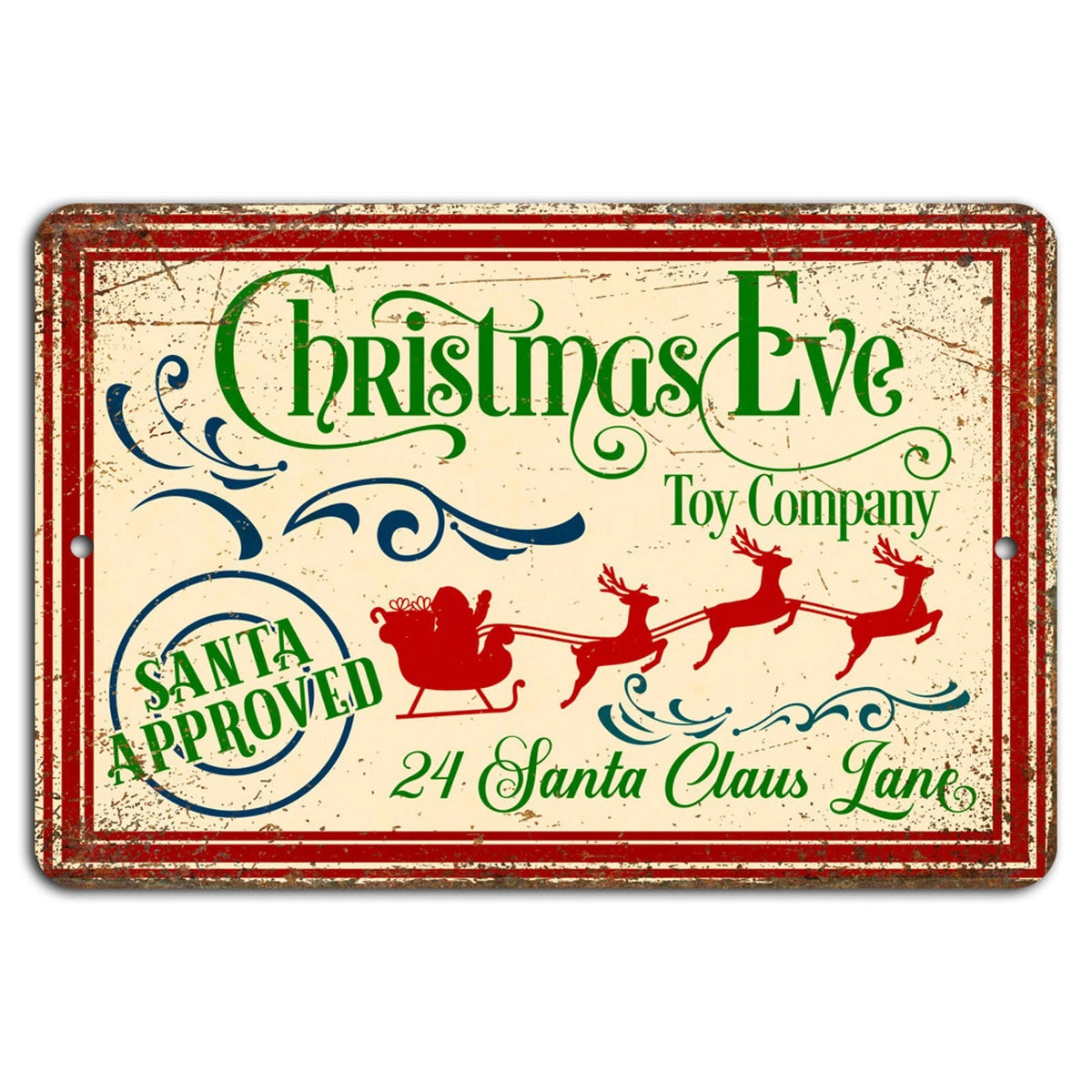 Christmas Eve Toy Company White Rustic Aluminum Sign — product artwork
