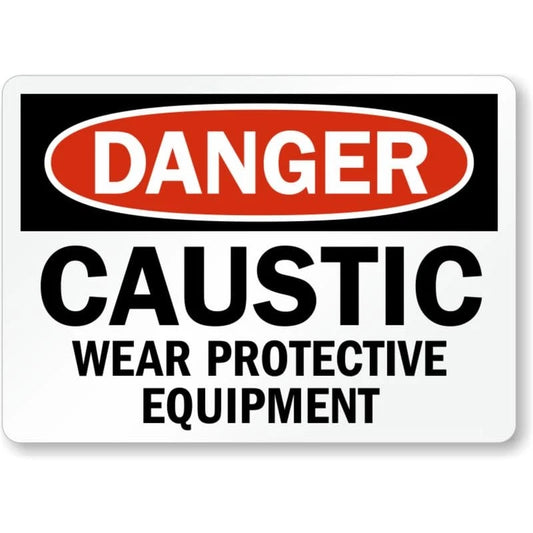 Danger Caustic Wear Equipment Aluminum Sign — product artwork