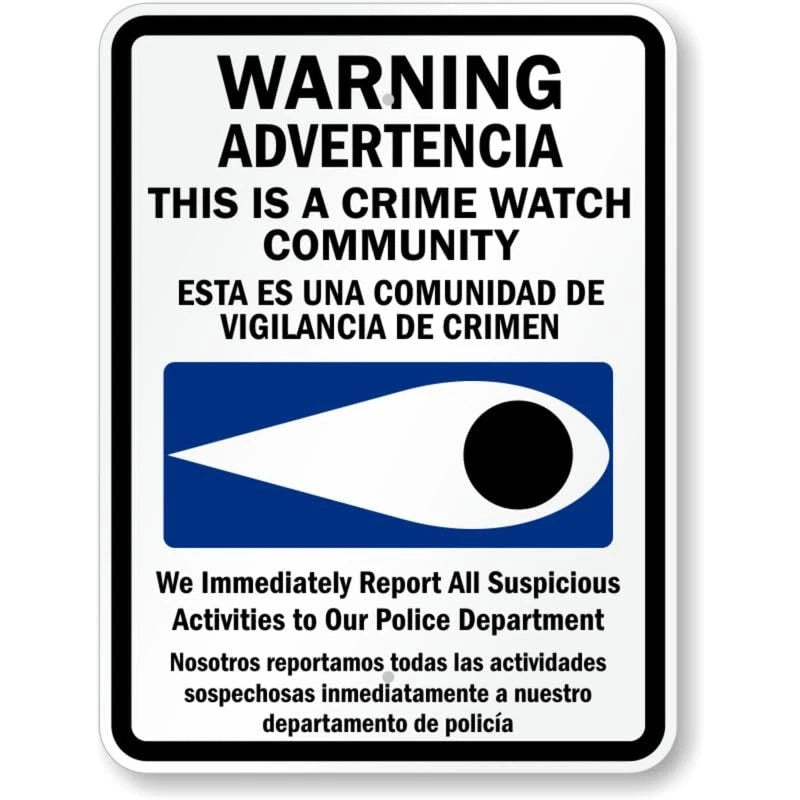 Bilingual Suspicious Activities Aluminum Sign — product artwork