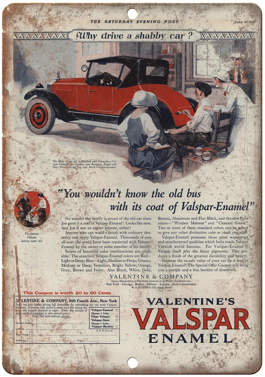 Vintage Valspar Valentine Reproduction Aluminum Sign — product artwork