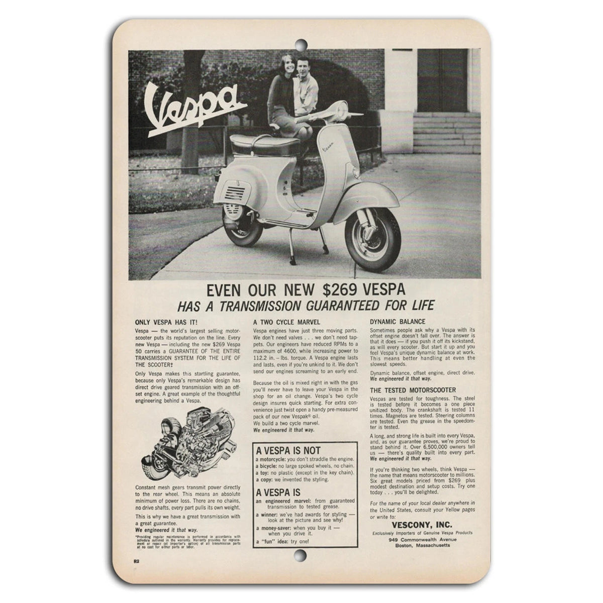 Vintage Vespa Retro Industrial Garage Aluminum Sign — product artwork