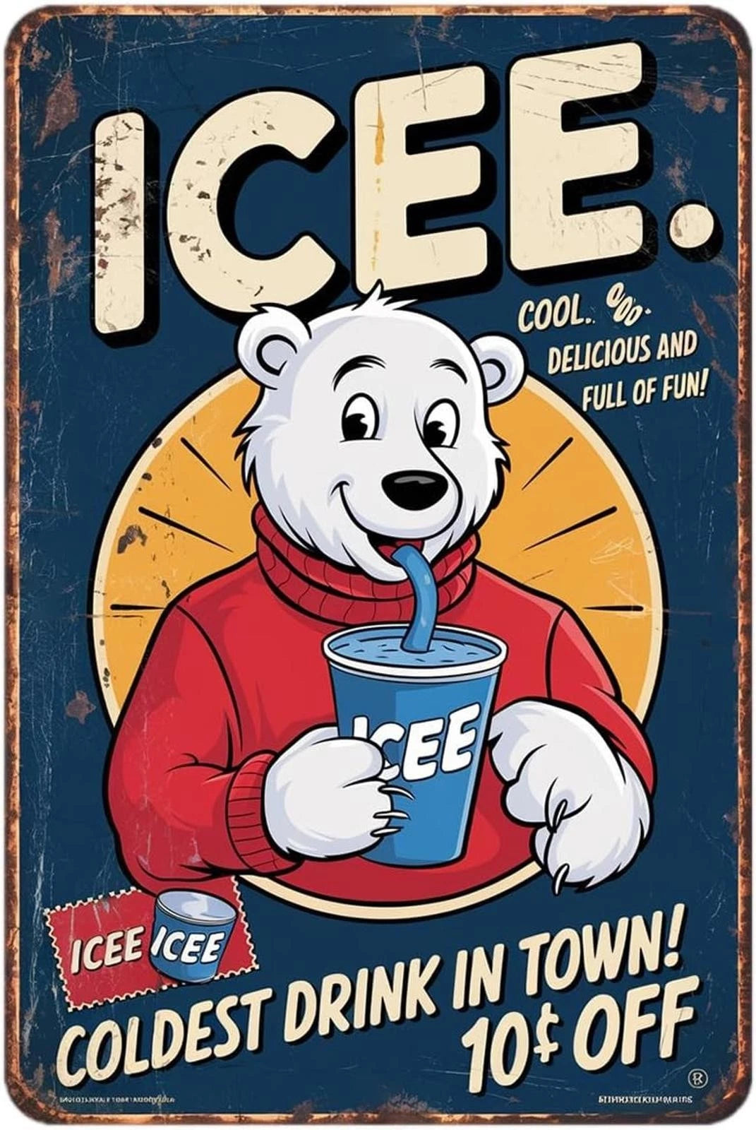 Icee Polar Bear Vintage Funny Room Wall Art Aluminum Sign — product artwork