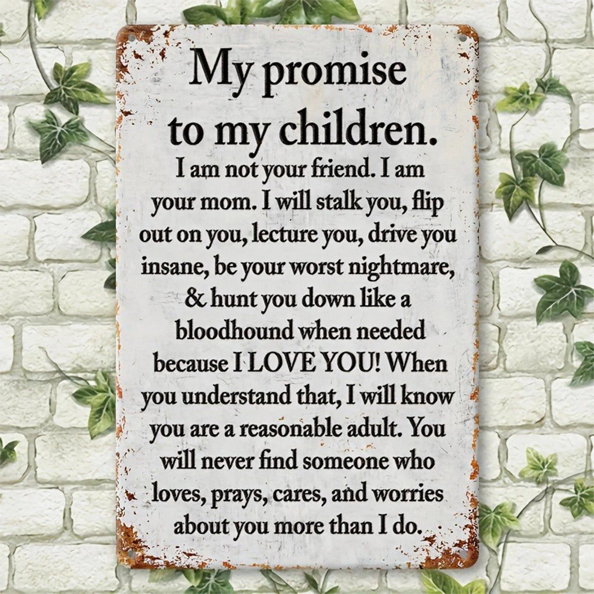 Vintage Tin My Promise to Kids Funny Aluminum Sign — product artwork