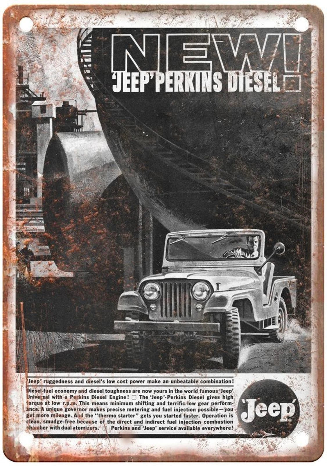 Willys Jeep Vintage 1946 Auto Ad Retro Look Aluminum Sign — product artwork