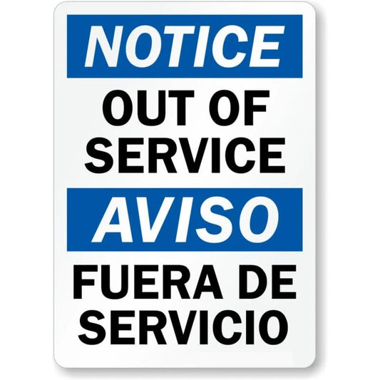 Out of Service Bilingual Aluminum Sign — product artwork