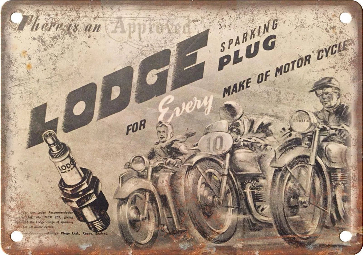 Motorcycle Spark Plug Vintage Aluminum Sign — product artwork